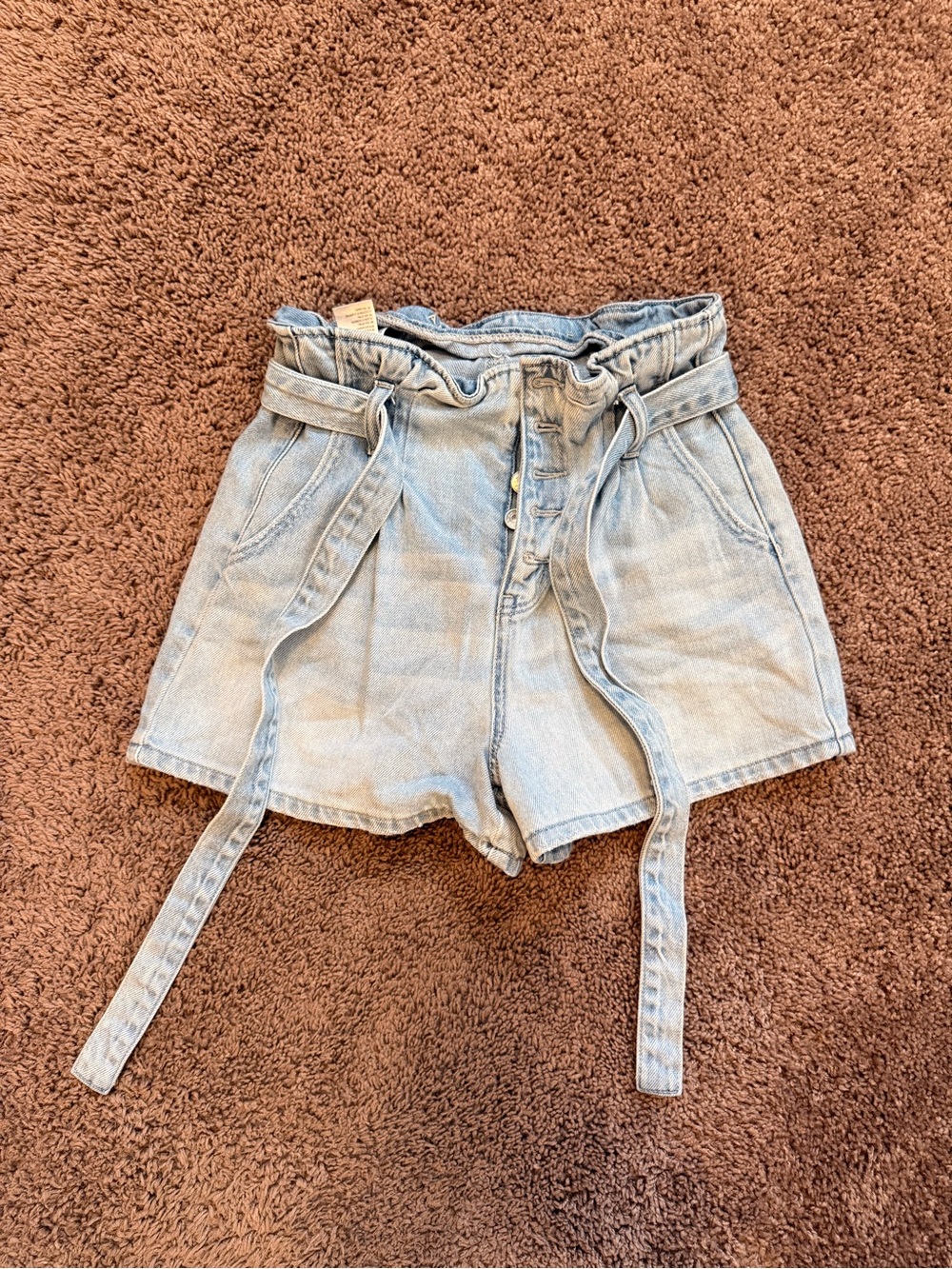AE High-Waist Paperbag Denim Shorts with Belt